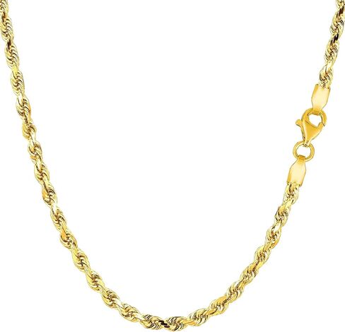 Jewelry Affairs 14k Yellow Solid Gold Diamond Cut Rope Chain Necklace, 2.75mm in Saudi Arabia