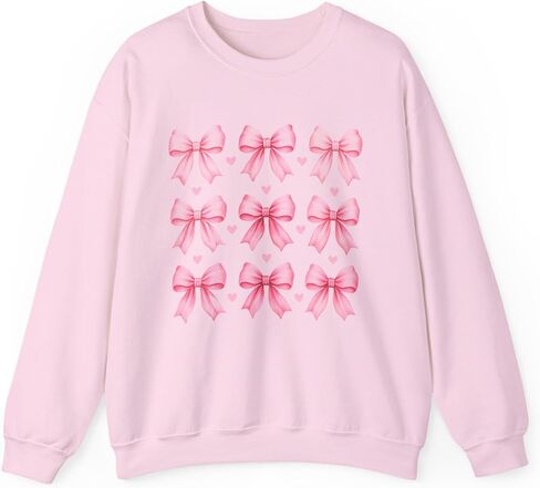 Pink Bow Pattern Crewneck Sweatshirt | Cute Ribbon Grid Design in Saudi Arabia