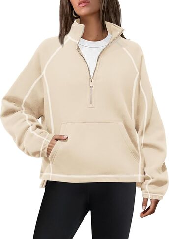 ReachMe Womens Oversized Mock Neck Sweatshirts Fleece Half Zip Pullover Quarter Zip Hoodie Fall Fashion Outfits in Saudi Arabia