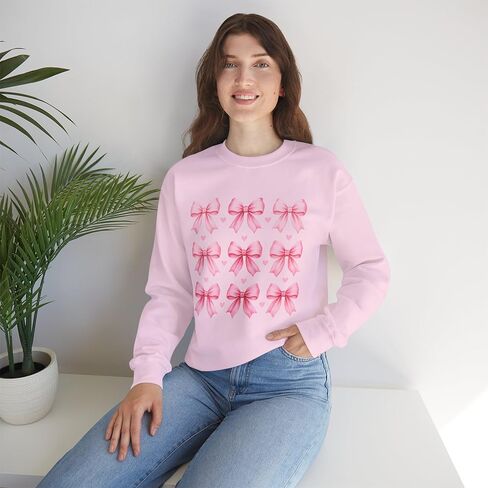 Pink Bow Pattern Crewneck Sweatshirt | Cute Ribbon Grid Design in Saudi Arabia