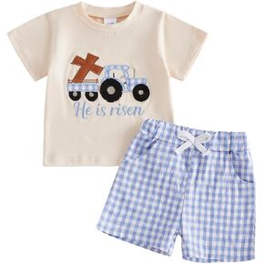 Toddler Baby Boy Easter Outfits Bunny Letter Print Short Sleeve T-shirt Top Casual Shorts Sets 2Pcs Summer Clothes in Kuwait