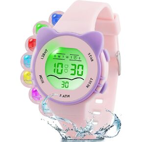 ساعات Edillas للأطفال رقمية للبنات والأولاد، 7 ألوان خفيفة مقاومة للماء للأطفال، ساعات يد رياضية خارجية متعددة الوظائف مع ساعة توقيت/إنذار in Kuwait