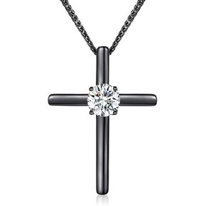قلادة صليب للنساء، 1 قيراط مويسانيتي قلادة صليب، 925 الفضة الاسترليني مطلي الصليب الإيمان قلادة القلائد الدينية الذكرى السنوية عيد الميلاد هدايا مجوهرات للنساء زوجتها in Kuwait