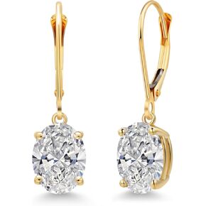 أقراط Gem Stone King 3.00 Cttw IGI المعتمدة من Lab Grown Diamond المتدلية للنساء من الذهب الأصفر عيار 14 قيراط | بيضاوية 1.5 قيراط لكل قطعة | وضوح VS1 | اللون E-F in Kuwait