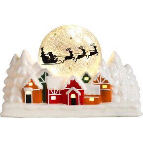 Christmas Village Houses, Ceramic Christmas Houses with Warm LED Light Christmas Ornamnet Xmas Village Houses Christmas Home Decorations in Saudi Arabia
