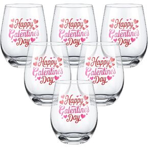 6 Pcs Galentines Day Wine Glasses Gifts 18.6oz Valentine Stemless Wine Glasses Romantic Galentines Gang Drinking Cups Tumblers Party Supplies in Kuwait