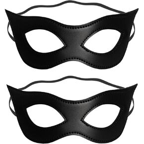 2 Pack Cat Woman Mask Costume Accessories for Women Masquerade Black Cat Eye Half Face Leather Mask for Halloween Dress Up in Saudi Arabia