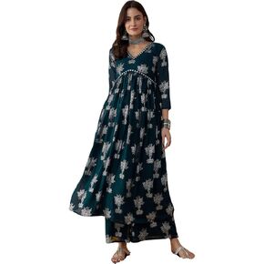 rytras Women's Floral Rayon Kurta and Palazzo Set in Saudi Arabia
