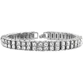 Mens Silver Tone Clear Cz Iced Out 2 Row Hip Hop Bracelet 8" 8mm in Saudi Arabia