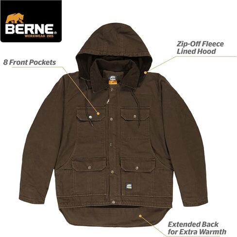 Berne Men's Heartland Washed Duck Zip-Off Hooded Work Coat in Saudi Arabia