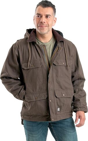 Berne Men's Heartland Washed Duck Zip-Off Hooded Work Coat in Saudi Arabia