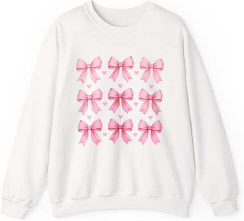 Pink Bow Pattern Crewneck Sweatshirt | Cute Ribbon Grid Design in Saudi Arabia