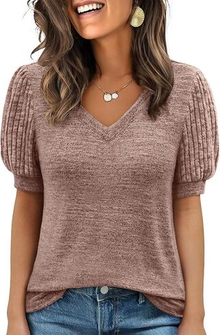 ANRABESS Womens Tops Short Sleeve Sweaters Dressy Casual V Neck Summer Tunic Blouses Cute Work Shirts 2026 Trendy Clothes in Saudi Arabia