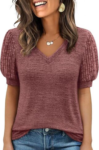 ANRABESS Womens Tops Short Sleeve Sweaters Dressy Casual V Neck Summer Tunic Blouses Cute Work Shirts 2026 Trendy Clothes in Saudi Arabia