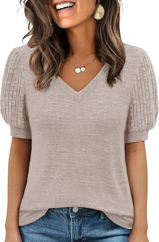 ANRABESS Womens Tops Short Sleeve Sweaters Dressy Casual V Neck Summer Tunic Blouses Cute Work Shirts 2026 Trendy Clothes in Saudi Arabia