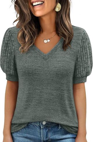 ANRABESS Womens Tops Short Sleeve Sweaters Dressy Casual V Neck Summer Tunic Blouses Cute Work Shirts 2026 Trendy Clothes in Saudi Arabia