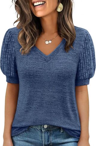 ANRABESS Womens Tops Short Sleeve Sweaters Dressy Casual V Neck Summer Tunic Blouses Cute Work Shirts 2026 Trendy Clothes in Saudi Arabia