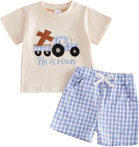 Toddler Baby Boy Easter Outfits Bunny Letter Print Short Sleeve T-shirt Top Casual Shorts Sets 2Pcs Summer Clothes in Kuwait