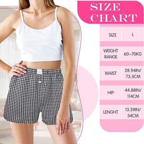 3 Pack Women's Boxer Shorts,Plaid Shorts for Women,Summer Casual Gingham Pajama Lounge Sleep Bottoms,Beach Bottoms (Light Pink, Light Blue, Black) in Saudi Arabia