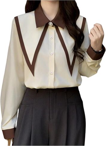 SweatyRocks Women's Long Sleeve Pointed Collar Button Down Shirts Dressy Casual Blouses in Saudi Arabia