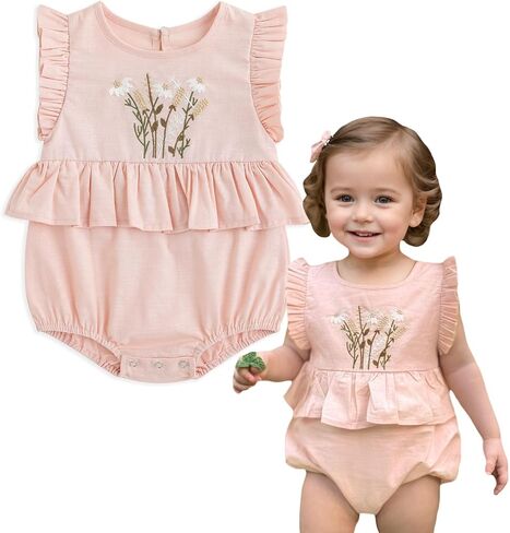 Simplee kids 2PCS Baby Boys Girls Adjustable Slip Romper Summer Outfit Jumpsuit Cotton Linen Bodysuit in Kuwait