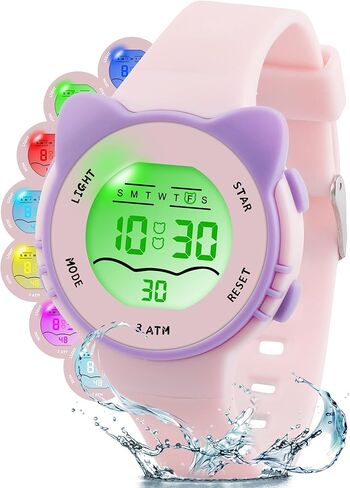ساعات Edillas للأطفال رقمية للبنات والأولاد، 7 ألوان خفيفة مقاومة للماء للأطفال، ساعات يد رياضية خارجية متعددة الوظائف مع ساعة توقيت/إنذار in Kuwait