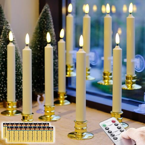 6 عبوات من شموع النوافذ LED مع 12 بطارية AA (تشمل، تعمل لأكثر من 400 ساعة) + 6 شمعدانات فضية قابلة للإزالة + 6 أكواب شفط، 10 بوصة عاجية عديمة اللهب نافذة شمعة ضوء مع جهاز تحكم عن بعد in Kuwait
