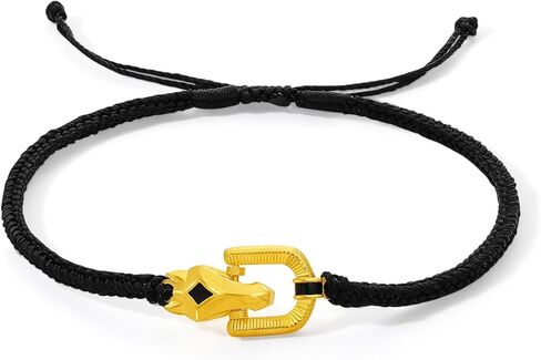 24K Solid Gold Pendant Necklace Lucky Horse Black Braided Necklace Bracelet Real Gold Zodiac Jewelry for Women Men Friends Birthday Anniversary in Saudi Arabia