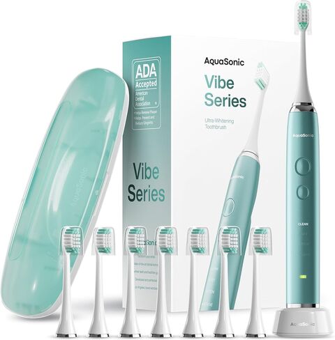 Aquasonic Vibe Series Ultra-Whitening Toothbrush – ADA Accepted Electric Toothbrush - 8 Brush Heads & Travel Case – 40,000 VPM Motor & Wireless Charging - 4 Modes w Smart Timer – Satin Violet in Saudi Arabia