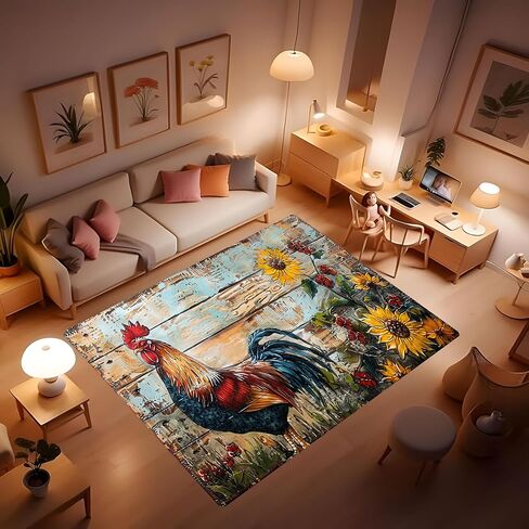 Washable Non-Slip Rooster Rug, Roosters has Bright and Colorful Feathers, just Like Wearing a Gorgeous Coat, Showing its Nobility and Majesty. Vintage Floral Farmhouse Carpet 2' x 3' in Saudi Arabia