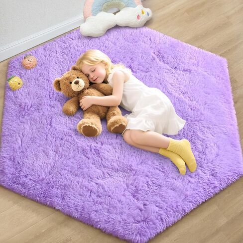 Frozen Princess Tent Rug, 4x4.6Ft Hexagon Fluffy Area Rug for Girls Room, Shag Plush Soft Carpet for Play Tent, Cute Frozen Mat for Princess Room Decor in Saudi Arabia