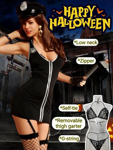 Sexy Cop Costumes,Police Officer Costume For Women,8 Piece Halloween Cosplay Outfits in Saudi Arabia