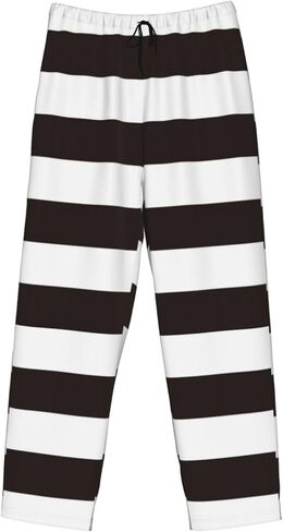 Black and White Horizontal Stripes Pajama Pants for Mens Elastic Waistband Sleep Pajama Lounge Pant with Pockets & Drawstring in Saudi Arabia