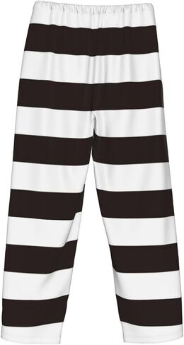 Black and White Horizontal Stripes Pajama Pants for Mens Elastic Waistband Sleep Pajama Lounge Pant with Pockets & Drawstring in Saudi Arabia