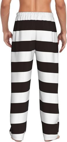 Black and White Horizontal Stripes Pajama Pants for Mens Elastic Waistband Sleep Pajama Lounge Pant with Pockets & Drawstring in Saudi Arabia
