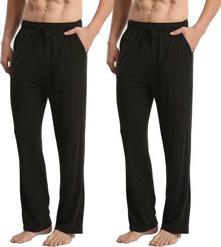 LANBAOSI Men’s Lightweight Pajama Pants 2 Pack Breathable Solid Knit Sleep Pants in Saudi Arabia