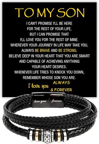 To My Son Bracelet for Son from Mom ad Dad, Leather Bracelet For Son From Dad, Son Gifts from Mom, Graduation Gift For Son, Men Bracelet, Son Birthday With Message Card and Gift Box in Saudi Arabia
