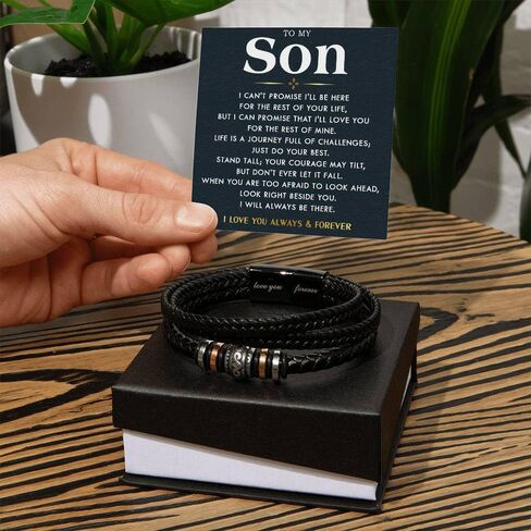To My Son Bracelet for Son from Mom ad Dad, Leather Bracelet For Son From Dad, Son Gifts from Mom, Graduation Gift For Son, Men Bracelet, Son Birthday With Message Card and Gift Box in Saudi Arabia