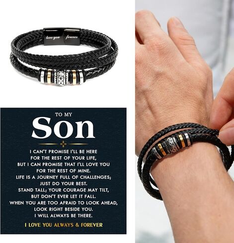 To My Son Bracelet for Son from Mom ad Dad, Leather Bracelet For Son From Dad, Son Gifts from Mom, Graduation Gift For Son, Men Bracelet, Son Birthday With Message Card and Gift Box in Saudi Arabia
