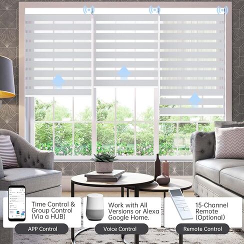 ستائر حمار وحشي آلية مع جهاز تحكم عن بعد، ظلال ذكية مزدوجة الطبقة متوافقة مع Alexa، ستائر أفقية لتعتيم الغرفة تلقائيًا للنوافذ الداخلية، حجم مخصص (تعتيم الغرفة باللون الأبيض الرمادي) in Kuwait