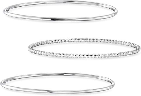 Pure Collection by Ross-Simons Italian Sterling Silver Jewelry Set: 3 Polished and Beaded Bangle Bracelets in Saudi Arabia
