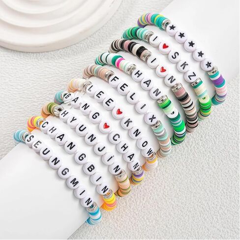 Kpop Bracelet SKZ Clay Bead Bracelets Set, Polymer Clay Stretch Bracelets for Women, Stray Kids Fans Merch Gifts for Birthday Party in Saudi Arabia