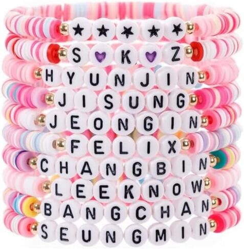 Kpop Bracelet SKZ Clay Bead Bracelets Set, Polymer Clay Stretch Bracelets for Women, Stray Kids Fans Merch Gifts for Birthday Party in Saudi Arabia