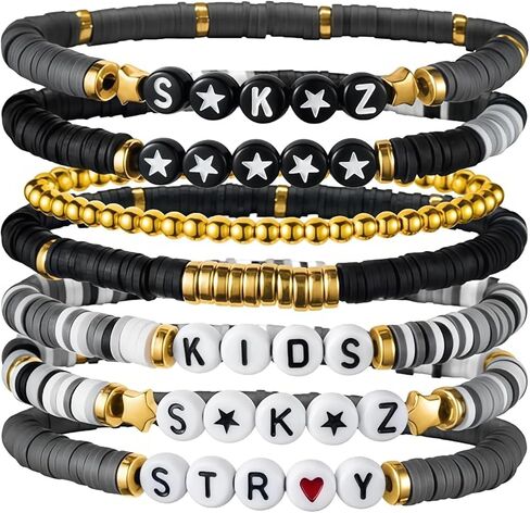 Kpop Bracelet SKZ Clay Bead Bracelets Set, Polymer Clay Stretch Bracelets for Women, Stray Kids Fans Merch Gifts for Birthday Party in Saudi Arabia