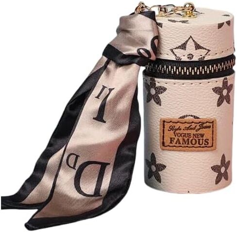 Vintage Cylinder Makeup Key Organizer Retro 70s Vegan Leather Cosmetic Coin Purse for Women in Saudi Arabia