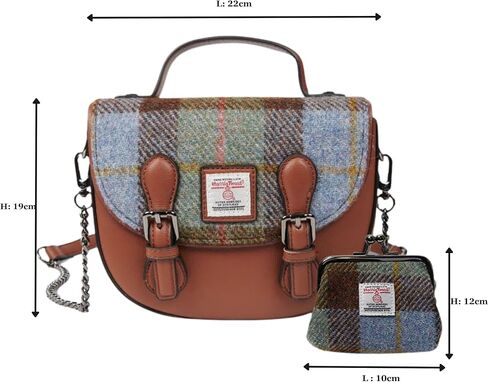مجموعة Islander من حقيبة Harris Tweed Mini Cobble Satchel ومحفظة العملات المعدنية (الترتان الأزرق الكستنائي) in Kuwait