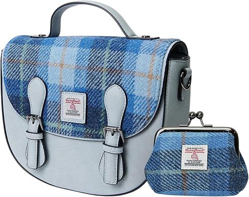 مجموعة Islander من حقيبة Harris Tweed Mini Cobble Satchel ومحفظة العملات المعدنية (الترتان الأزرق الكستنائي) in Kuwait