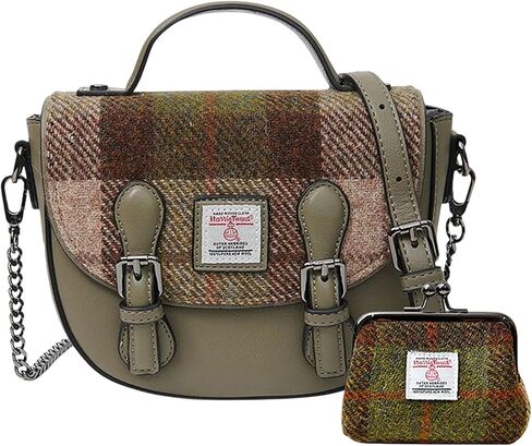 مجموعة Islander من حقيبة Harris Tweed Mini Cobble Satchel ومحفظة العملات المعدنية (الترتان الأزرق الكستنائي) in Kuwait