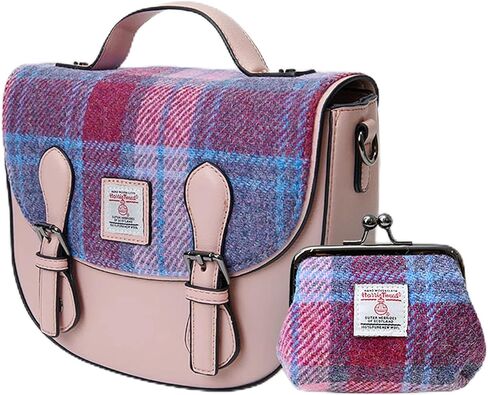 مجموعة Islander من حقيبة Harris Tweed Mini Cobble Satchel ومحفظة العملات المعدنية (الترتان الأزرق الكستنائي) in Kuwait