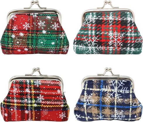 "4PCS Christmas Snowflake Coin Purse Checkered Pattern Change Purse with Kiss Lock Clasp for Party Christmas Holiday Festival, 4 Styles" in Saudi Arabia